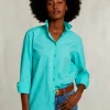 Online River Woods Blauwgroene effen gecentreerde blouse -
