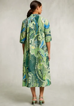 Hot River Woods Blauw/groene fantasie V-hals jurk -