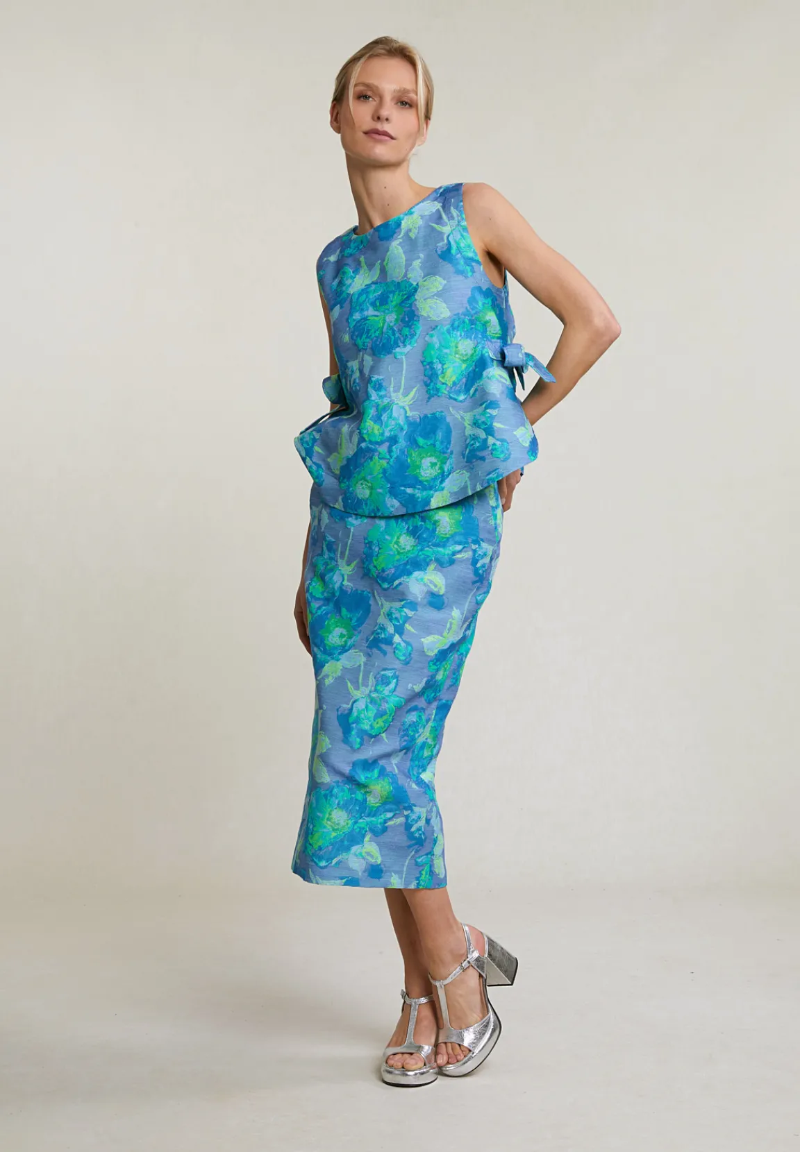 Discount River Woods Blauw/groene gebloemde midirok -