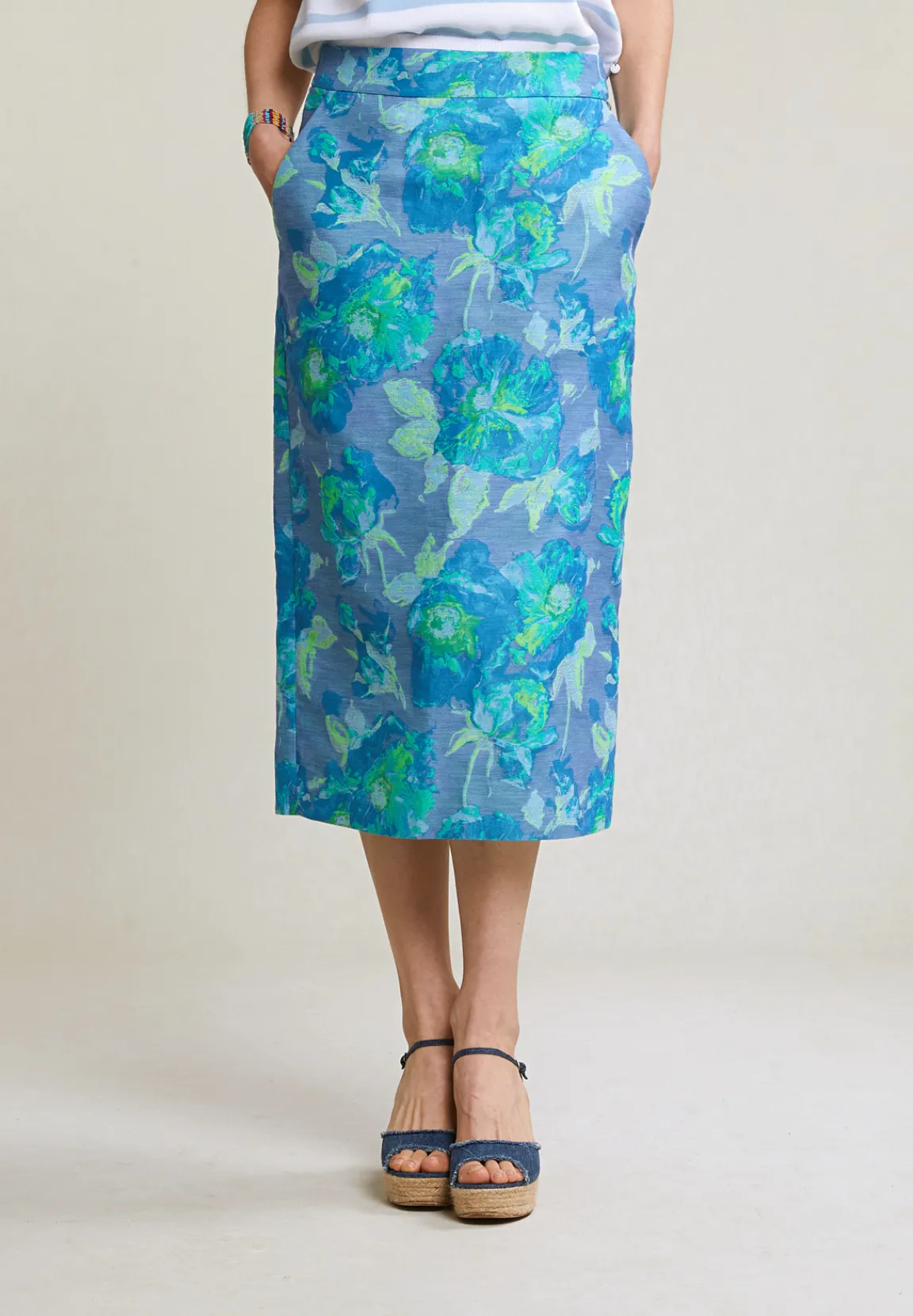 Discount River Woods Blauw/groene gebloemde midirok -