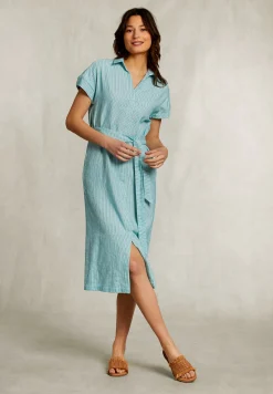 Hot River Woods Blauw/groene gestreepte jurk met riem -