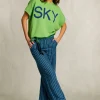 Hot River Woods Blauw/groene gestreepte linnen broek -