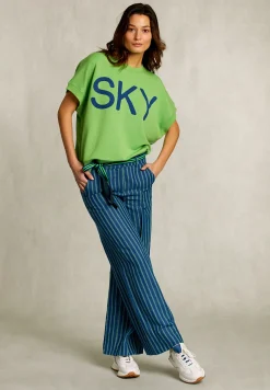 Hot River Woods Blauw/groene gestreepte linnen broek -