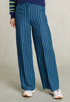 Hot River Woods Blauw/groene gestreepte linnen broek -
