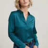 Hot River Woods Blauw/groene klassieke blouse met knopen -