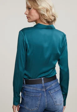 Hot River Woods Blauw/groene klassieke blouse met knopen -