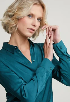 Hot River Woods Blauw/groene klassieke blouse met knopen -