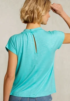Online River Woods Blauwgroene V-hals T-shirt korte mouwen -