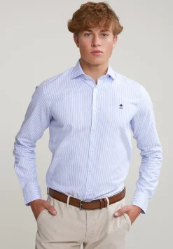 Clearance River Woods Blauw/wit  custom fit gestreept hemd -