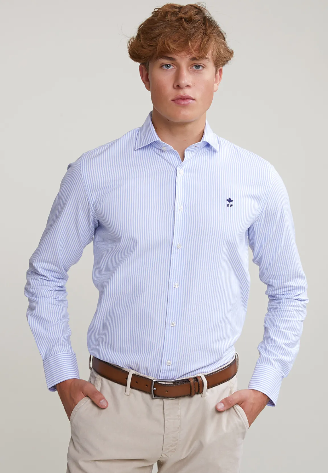 Clearance River Woods Blauw/wit custom fit gestreept hemd -