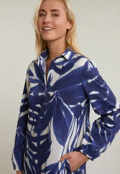 New River Woods Blauw/wit fantasie V-hals jurk -