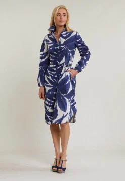 New River Woods Blauw/wit fantasie V-hals jurk -