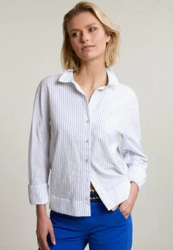 Discount River Woods Blauw/wit geknoopte gestreepte blouse -