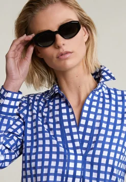 Online River Woods Blauw/wit geruite V-hals blouse -