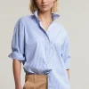 Fashion River Woods Blauw/wit wijde geknoopte gestreepte blouse -