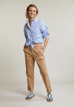 Fashion River Woods Blauw/wit wijde geknoopte gestreepte blouse -