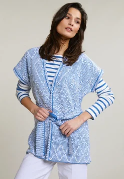 Sale River Woods Blauw/witte mouwloze kimono met riem -