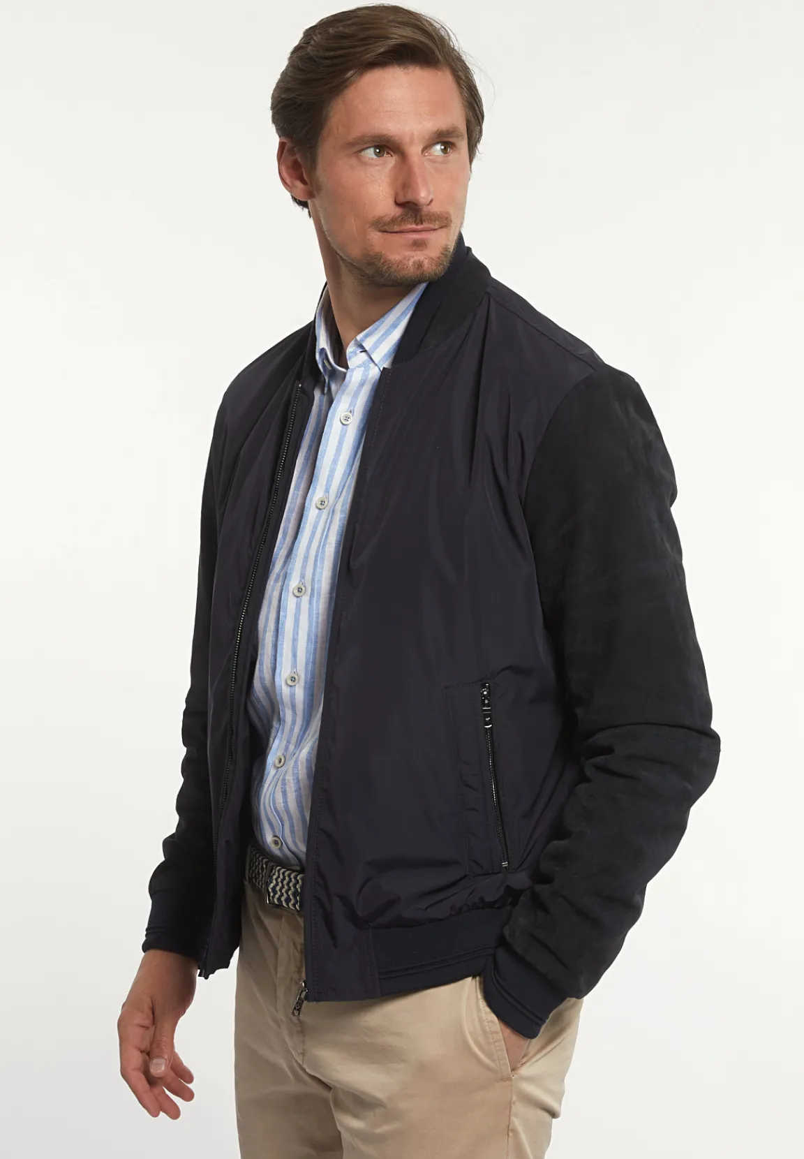Best River Woods Blouson suède mouwen navy -