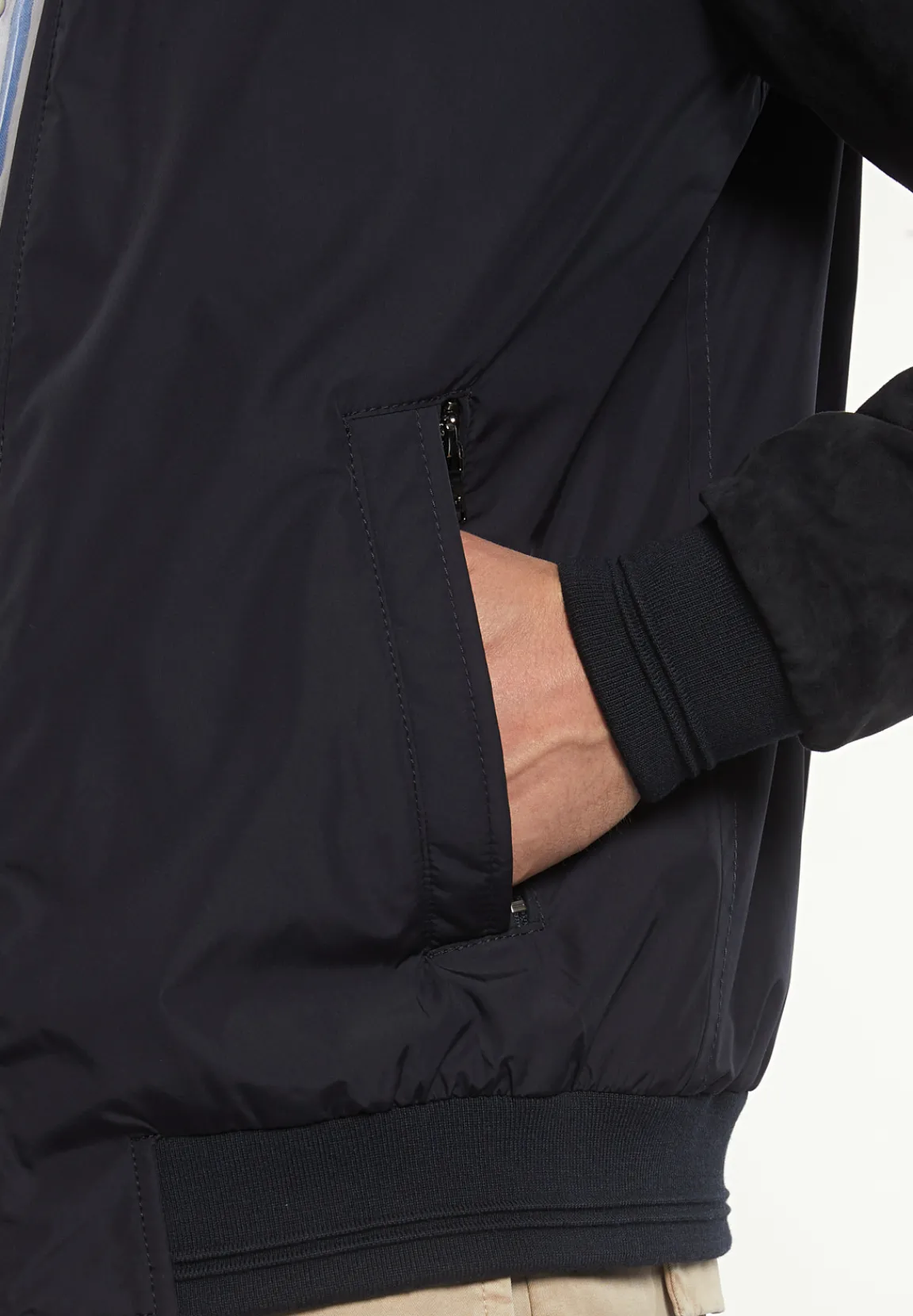 Best River Woods Blouson suède mouwen navy -