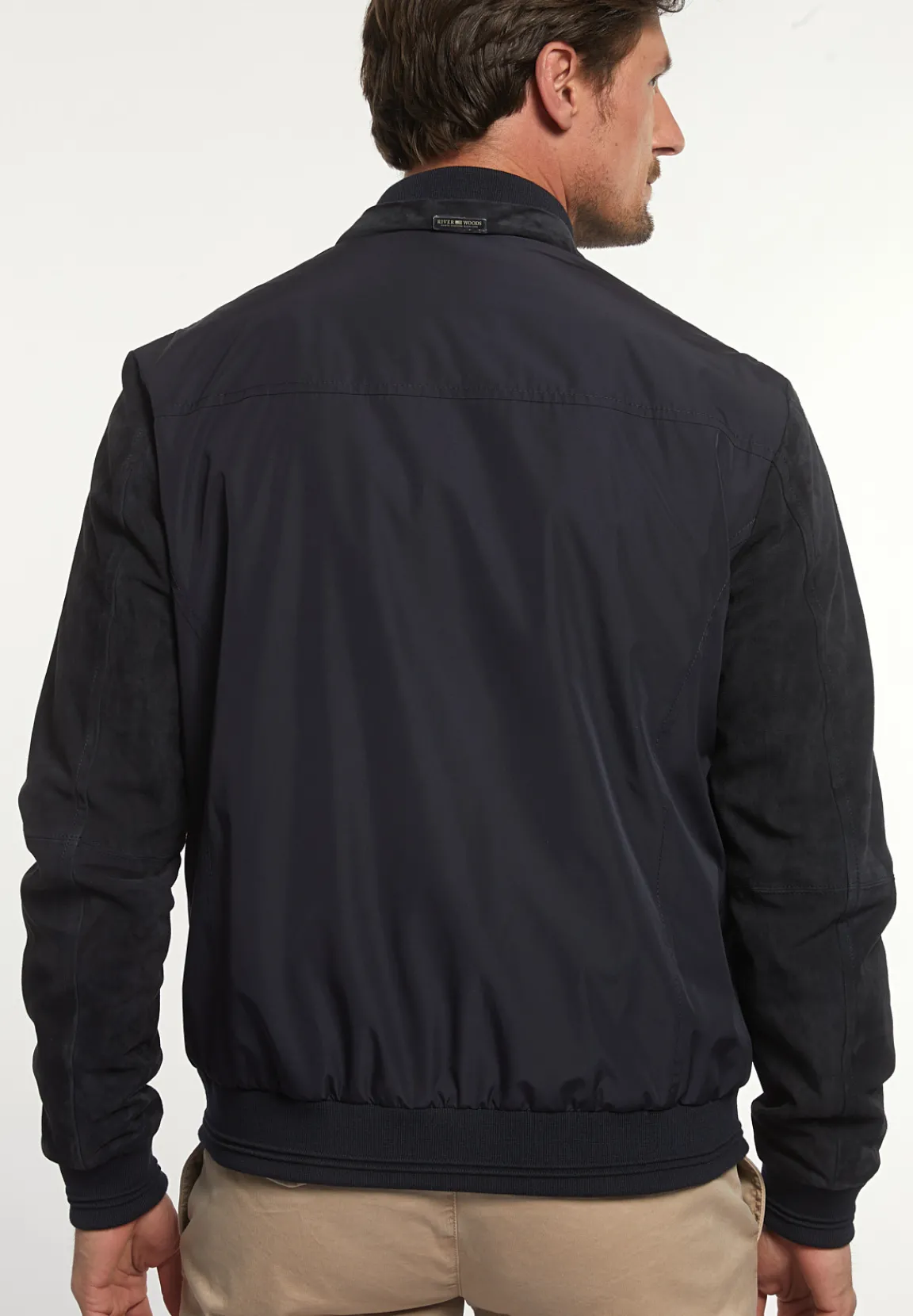 Best River Woods Blouson suède mouwen navy -