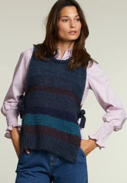 Sale River Woods Bordeaux/blauw gestreepte debardeur ronde hals -