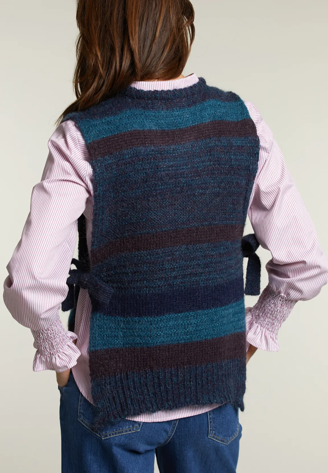 Sale River Woods Bordeaux/blauw gestreepte debardeur ronde hals -