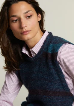 Sale River Woods Bordeaux/blauw gestreepte debardeur ronde hals -