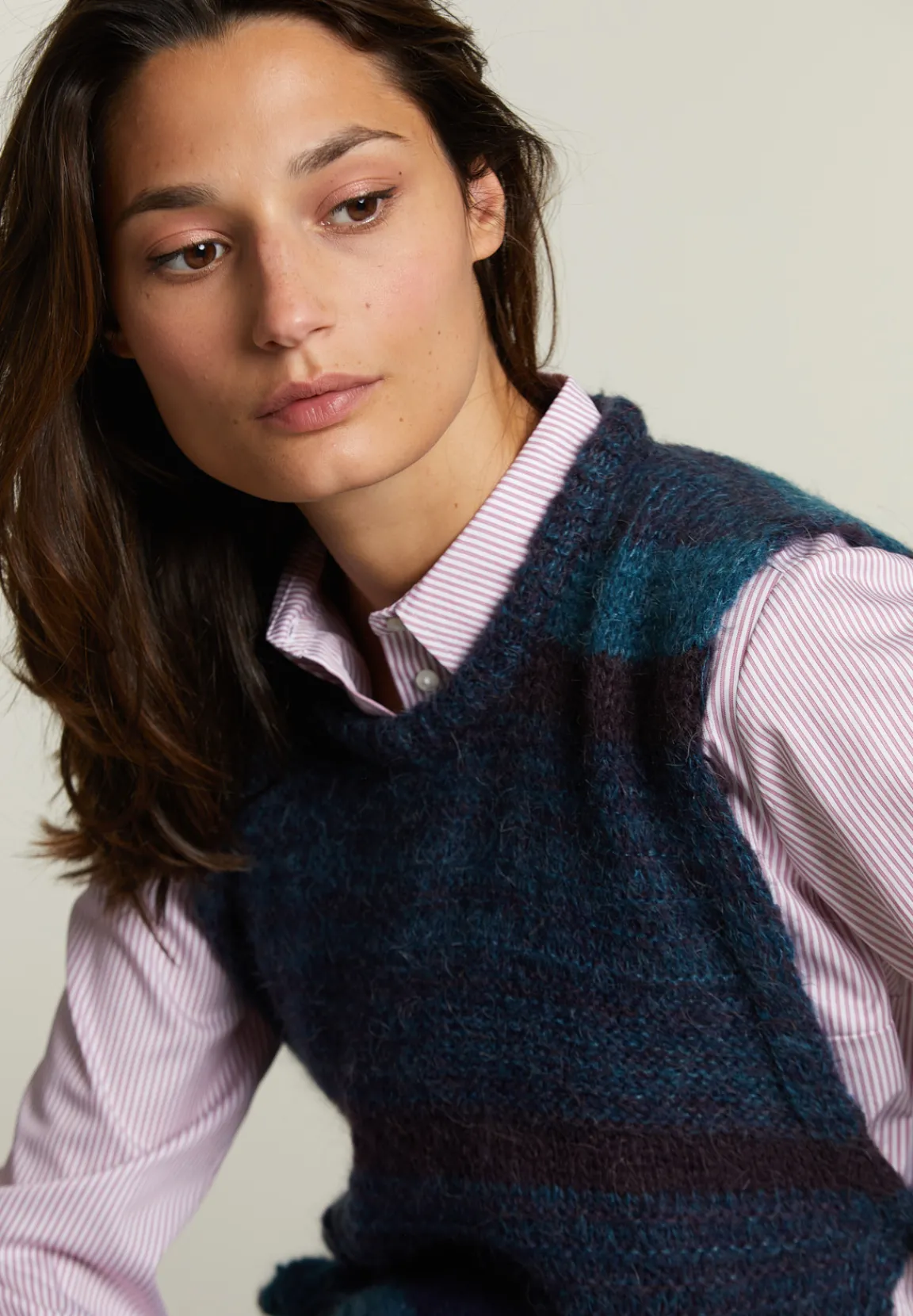 Sale River Woods Bordeaux/blauw gestreepte debardeur ronde hals -