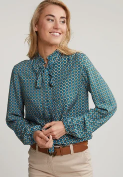 Hot River Woods Bruin/blauwe fantasie blouse kraag met ruches -