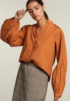 Clearance River Woods Bruine effen blouse pofmouwen -
