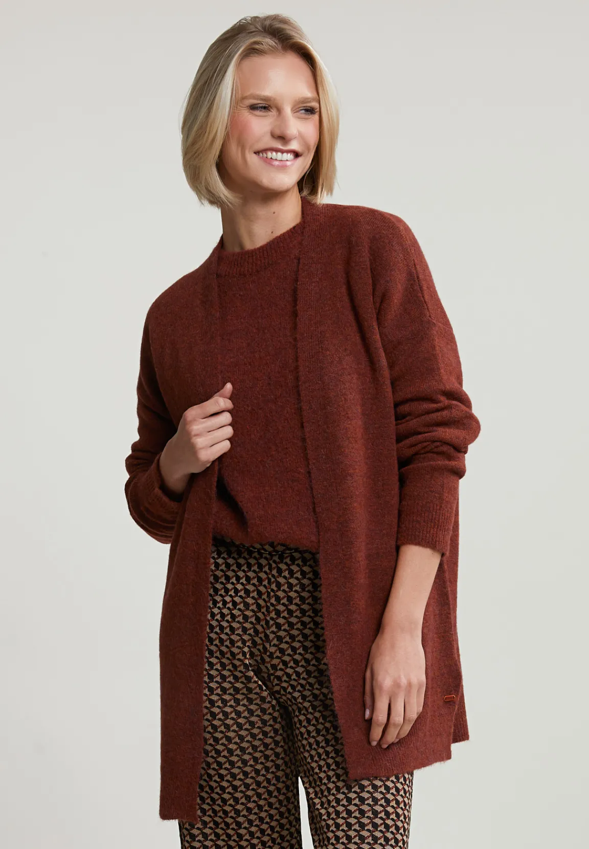 Discount River Woods Bruine lange V-hals cardigan lange mouwen -