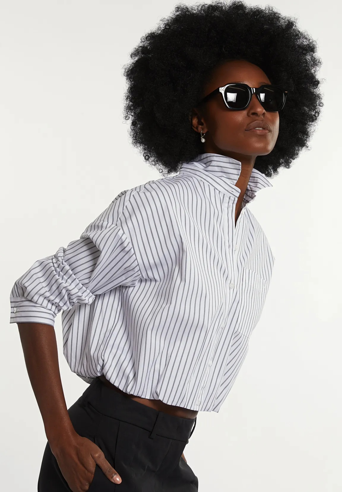 Online River Woods Cropped katoenen blouse elastische taille grijs/wit -