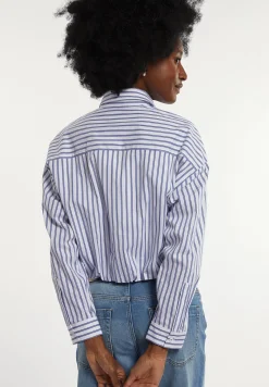 Clearance River Woods Cropped katoenen blouse elastische taille blauw/wit -