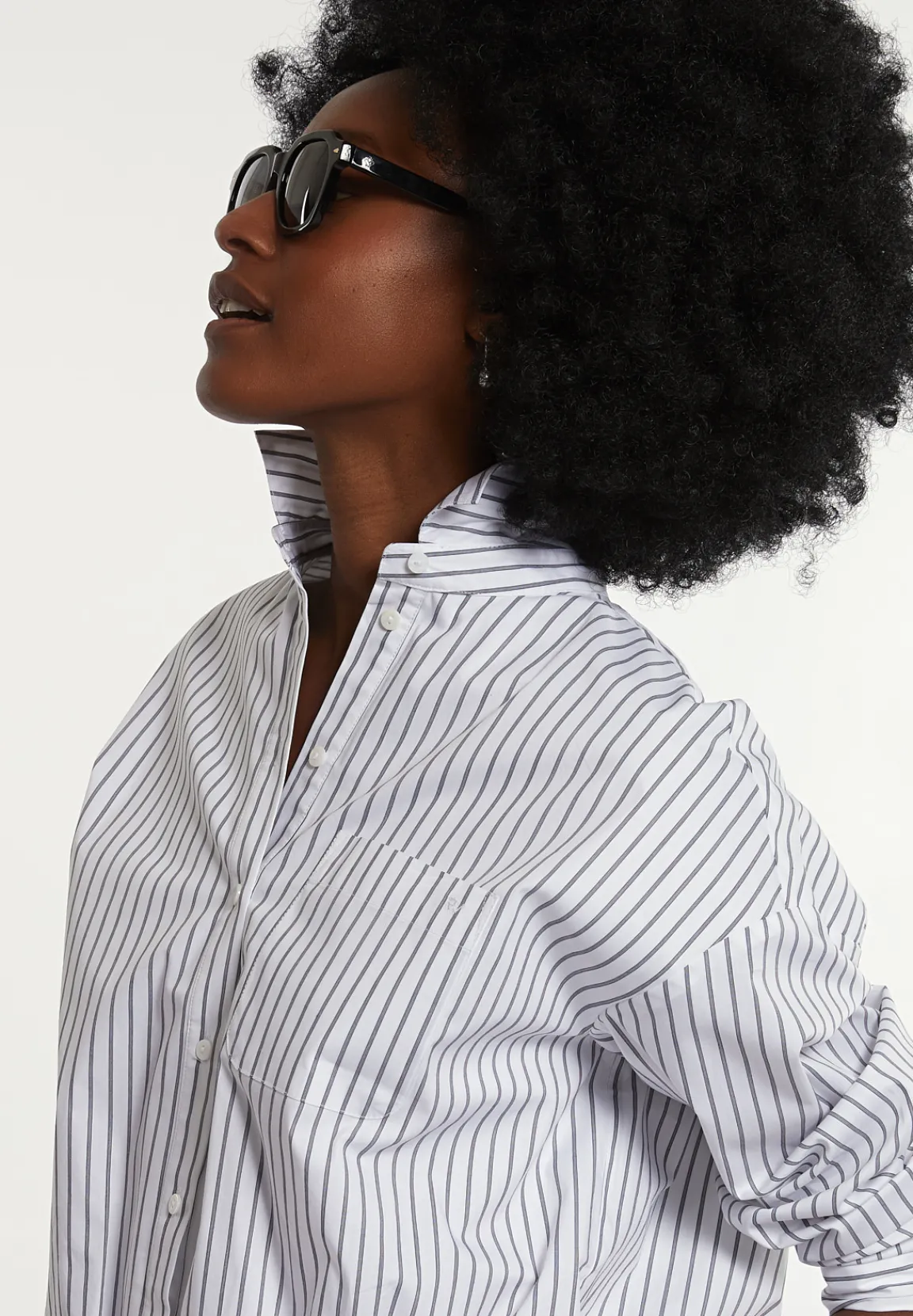 Online River Woods Cropped katoenen blouse elastische taille grijs/wit -