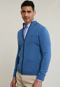 New River Woods Custom fit basic merino cardigan lake mix -