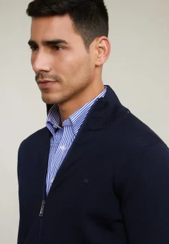 New River Woods Custom fit basic merino cardigan navy NY -
