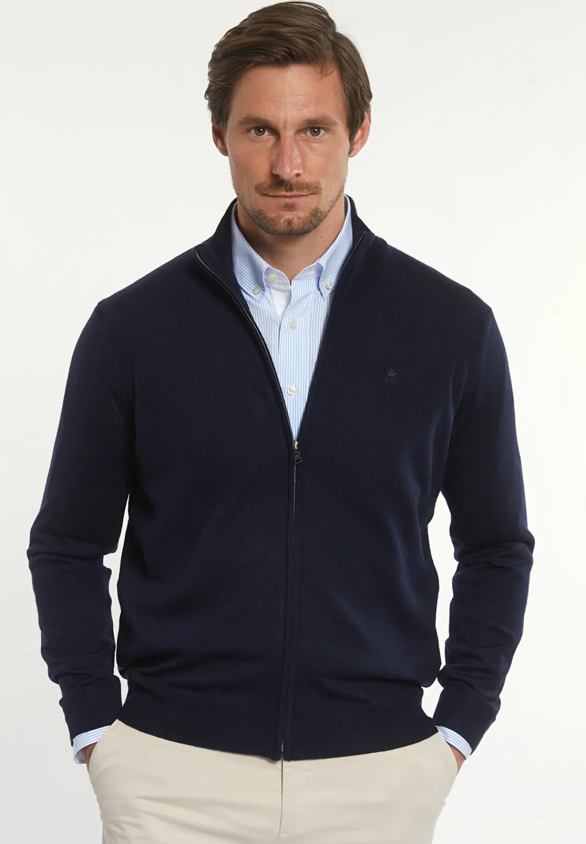 Best River Woods Custom fit basic merino gilet kleur navy -