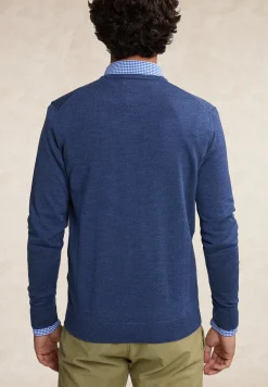 Online River Woods Custom fit basic merino V-hals trui oriental blue mix -