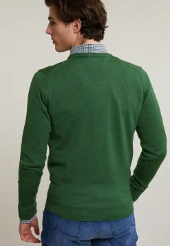Discount River Woods Custom fit basic merino V-hals trui dark belize mix -