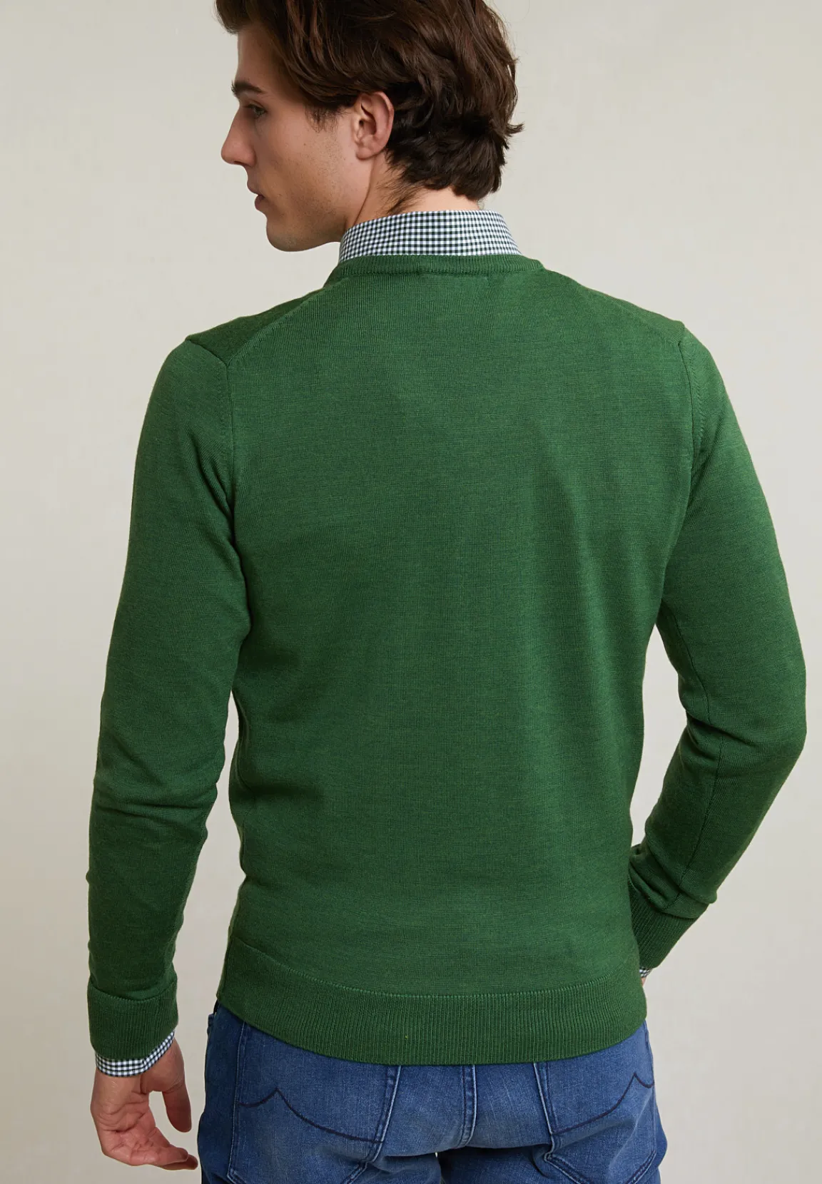 Discount River Woods Custom fit basic merino V-hals trui dark belize mix -