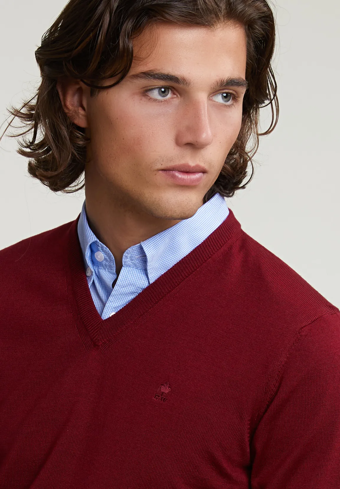 Outlet River Woods Custom fit basic merino V-hals trui red mix -