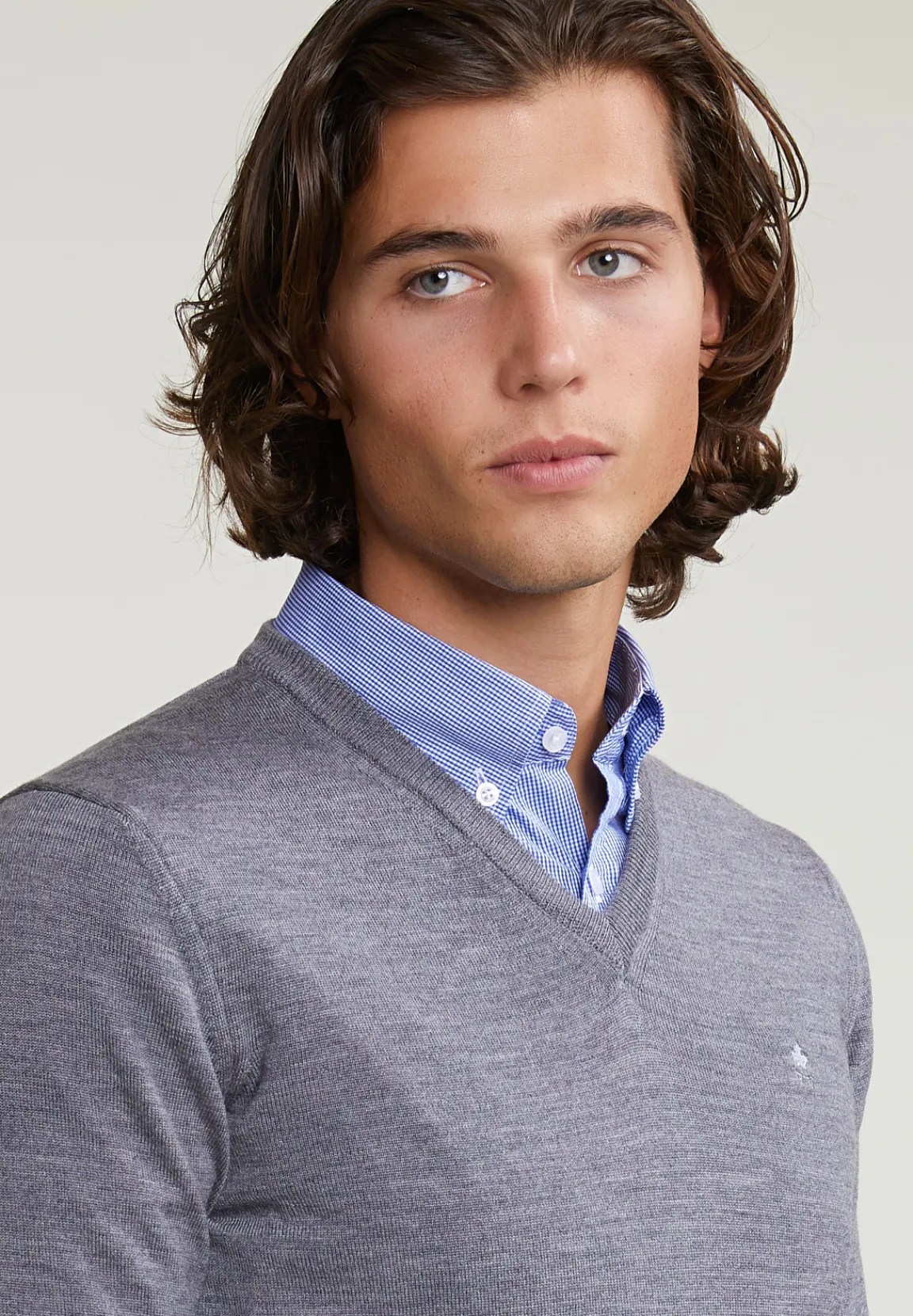 Clearance River Woods Custom fit basic merino V-hals trui oxford mix -