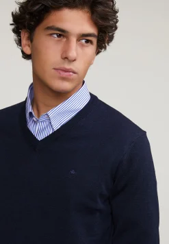 Hot River Woods Custom fit basic merino V-hals trui stellar mix -