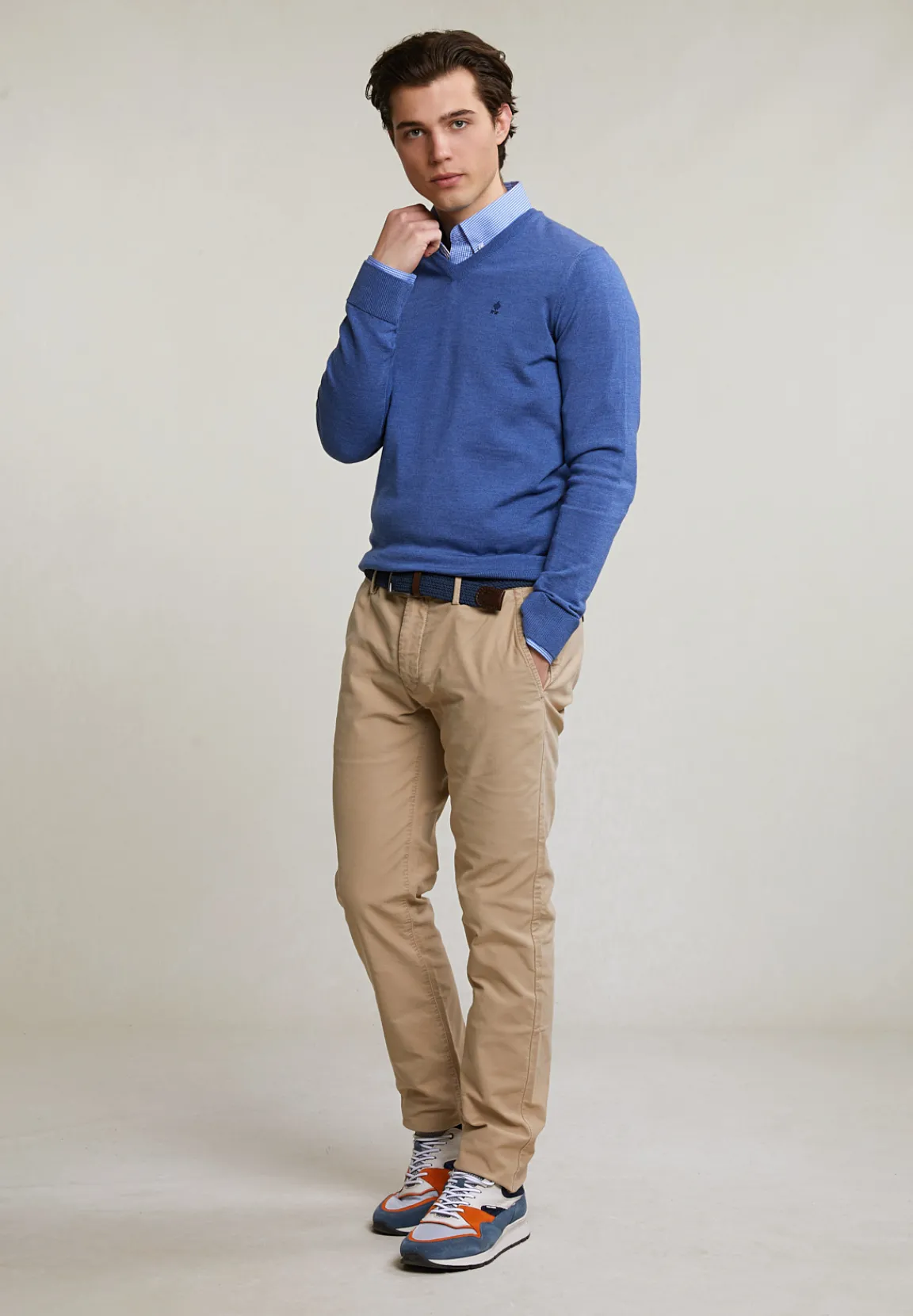 Discount River Woods Custom fit basic merino V-hals trui hamptons blue mix -