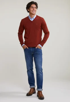 Clearance River Woods Custom fit basic merino V-hals trui negroni mix -