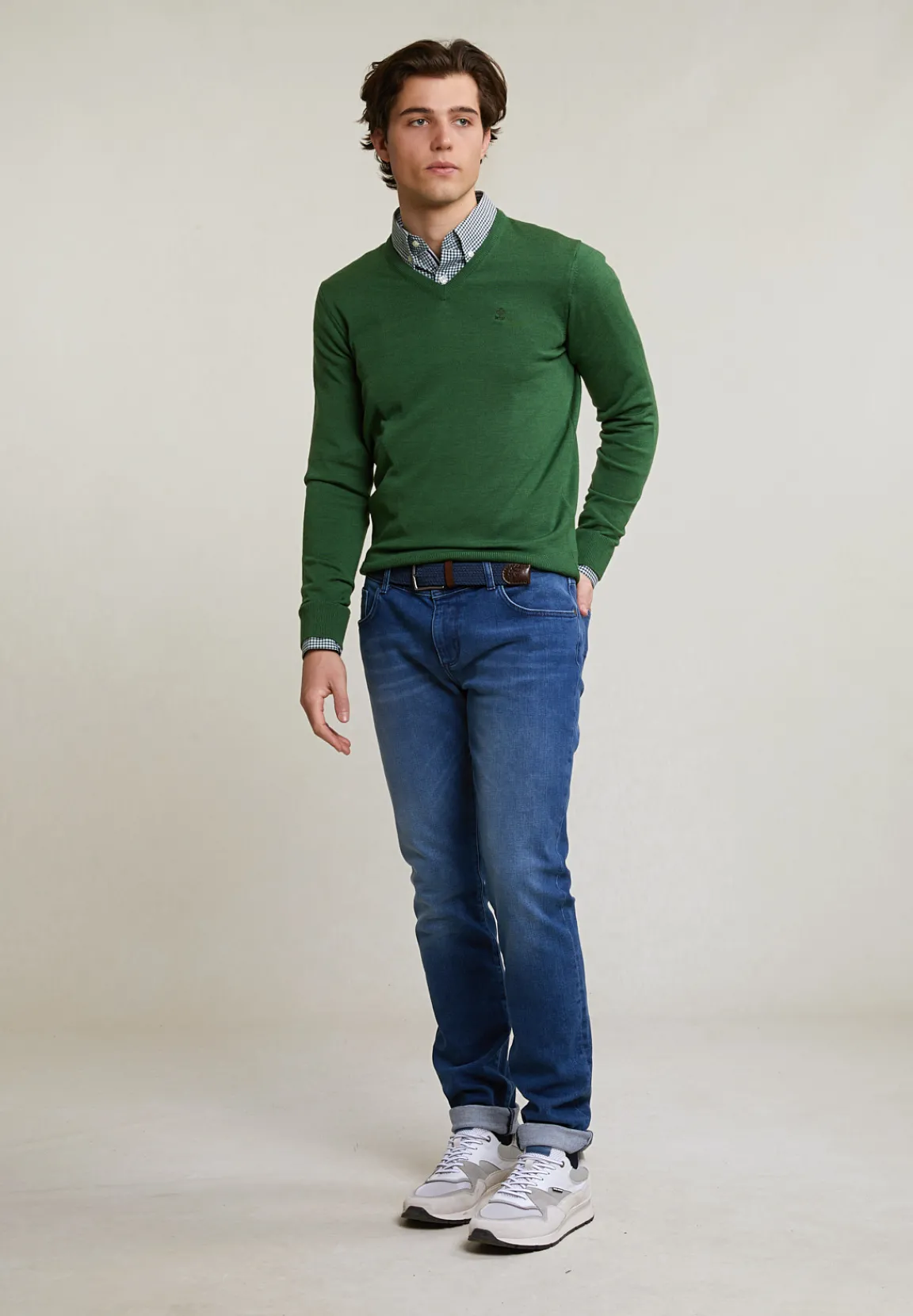 Discount River Woods Custom fit basic merino V-hals trui dark belize mix -