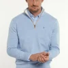 Fashion River Woods Custom fit basic merinotrui opstaande kraag soft blue mix -