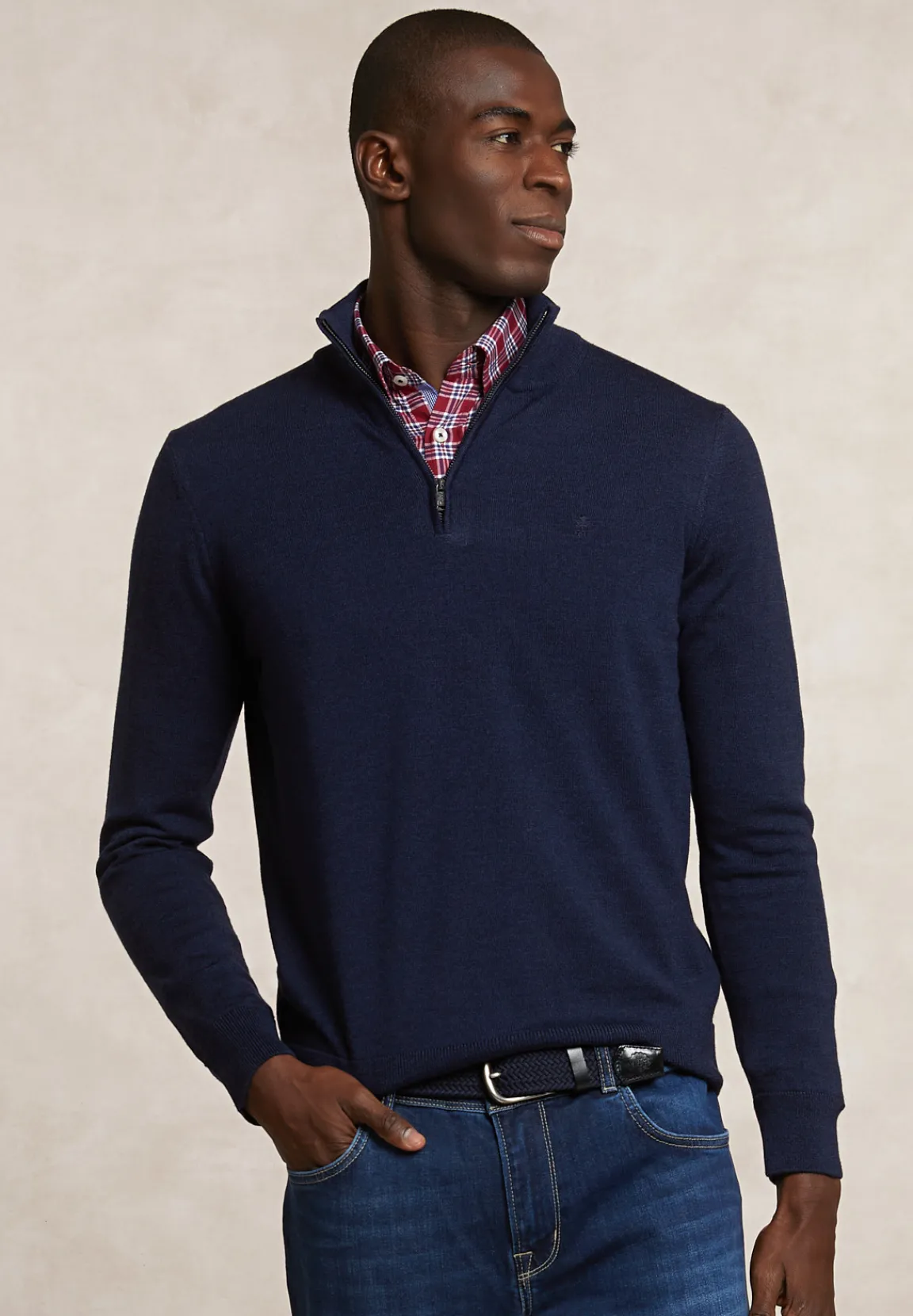 Discount River Woods Custom fit basic merinotrui halve rits moonlight mou -