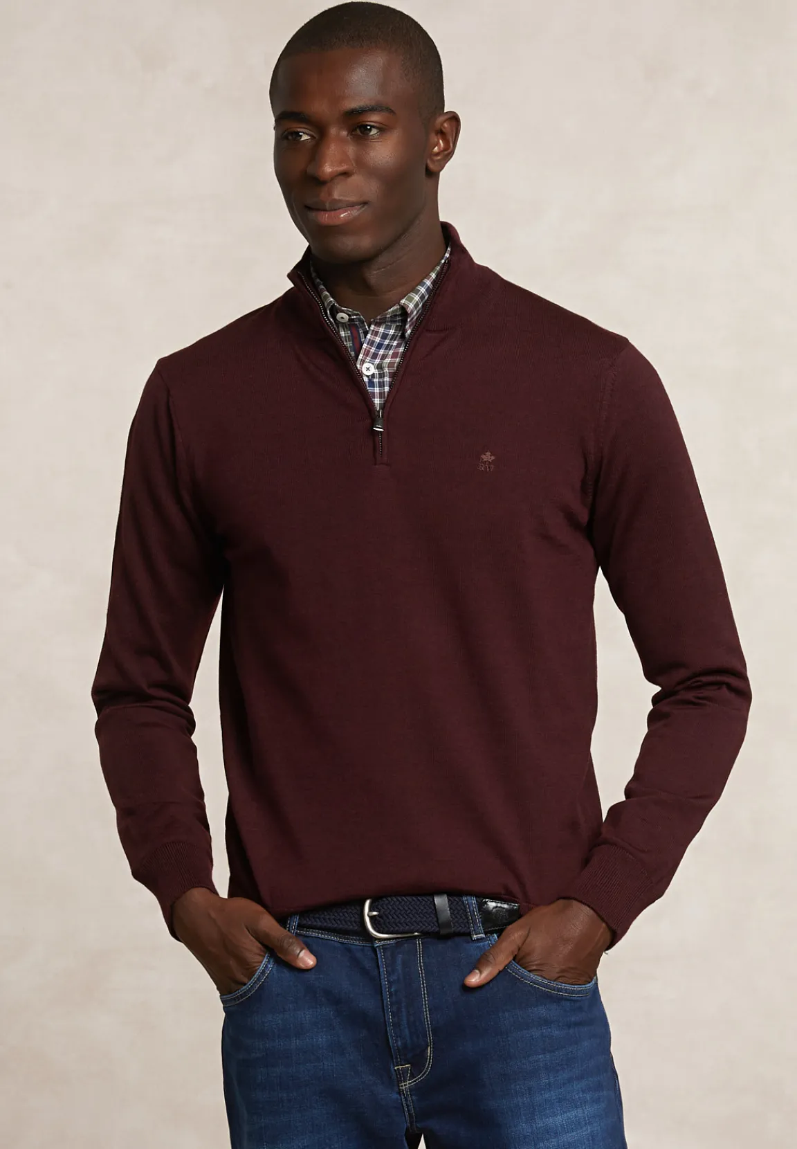 Discount River Woods Custom fit basic merinotrui halve rits porto mix -