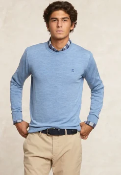 Hot River Woods Custom fit basic merinotrui ronde hals glacier mix -